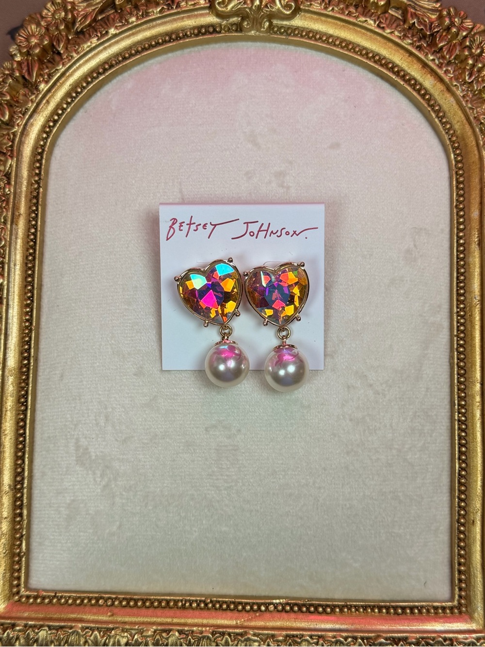 Betsey Johnson Multicolor Heart Pearl Drop Earrings NWT